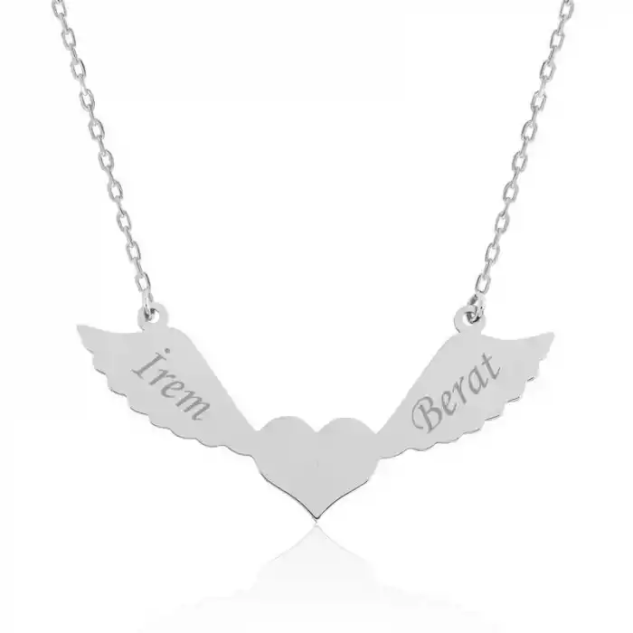 Gümüş Kanatlı Kalp İsimli Bayan Kolye