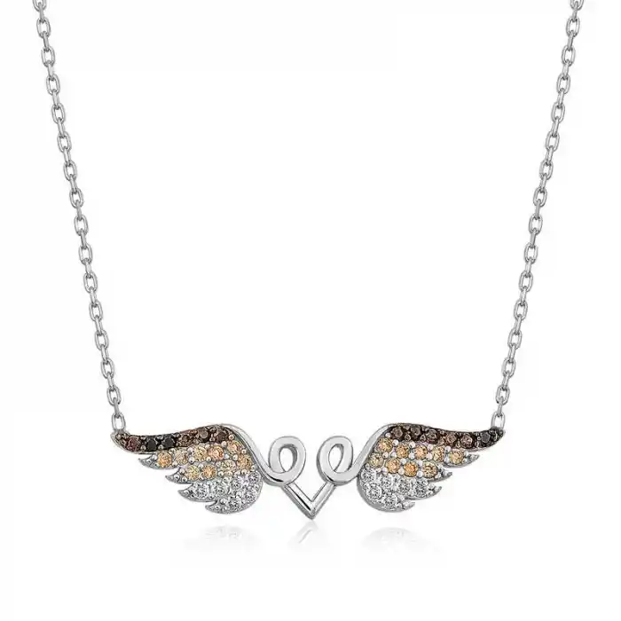 Gümüş Kanatlı Kalp Kolye