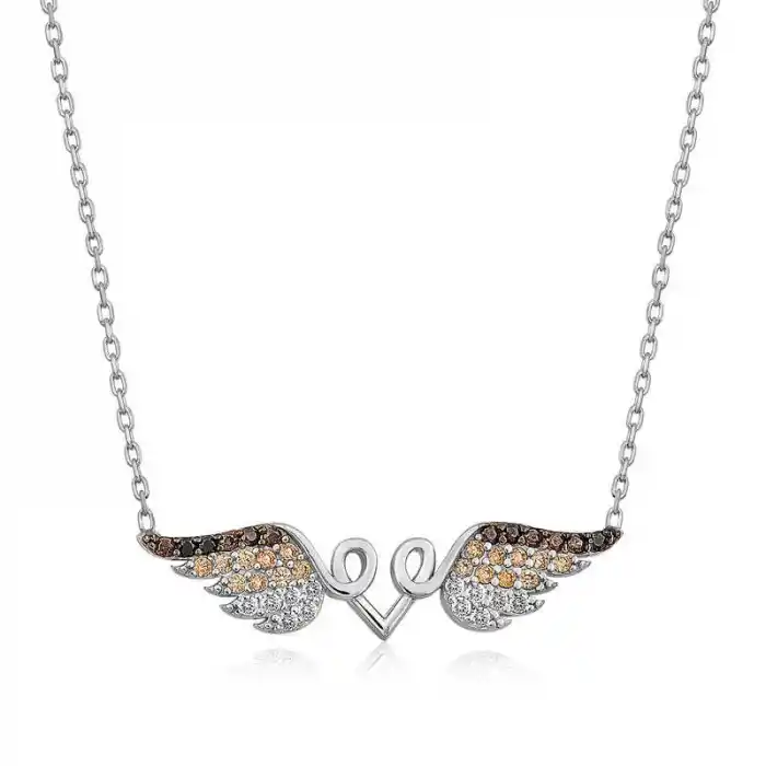 Gümüş Kanatlı Kalp Kolye