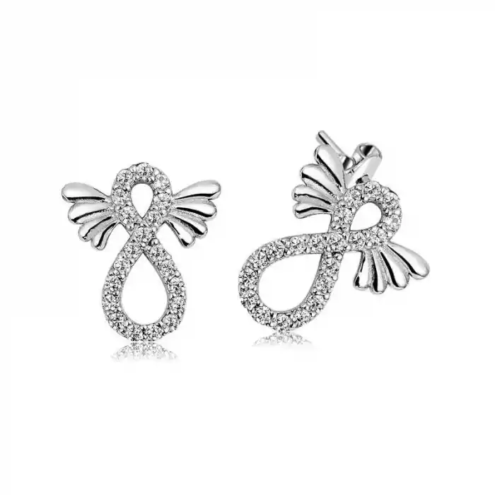 Gümüş Kanatlı Sonsuzluk Çivili Küpe