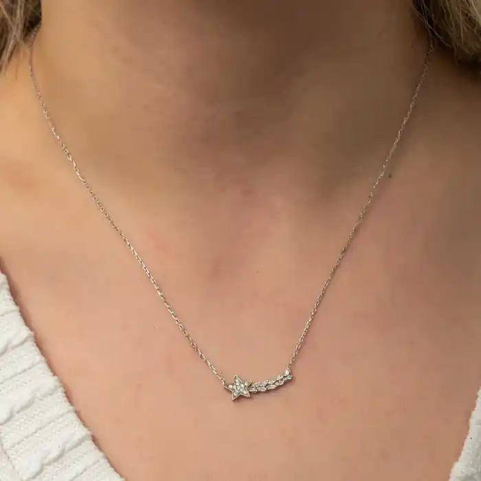 Gümüş Kayan Yıldız Kadın Kolye