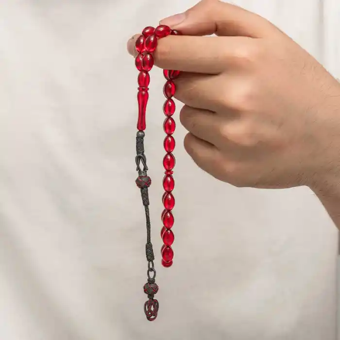 Gümüş Kazaz Püsküllü Sıkma Kehribar Tesbih