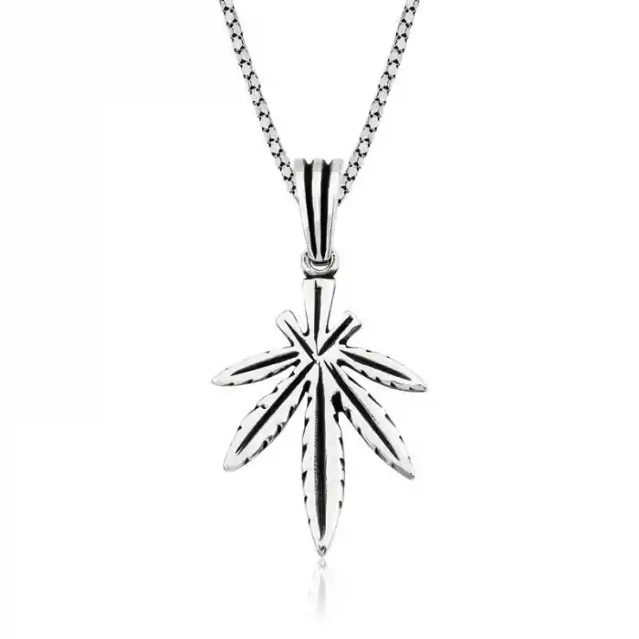 Gümüş Kenevir Yaprağı Kolye
