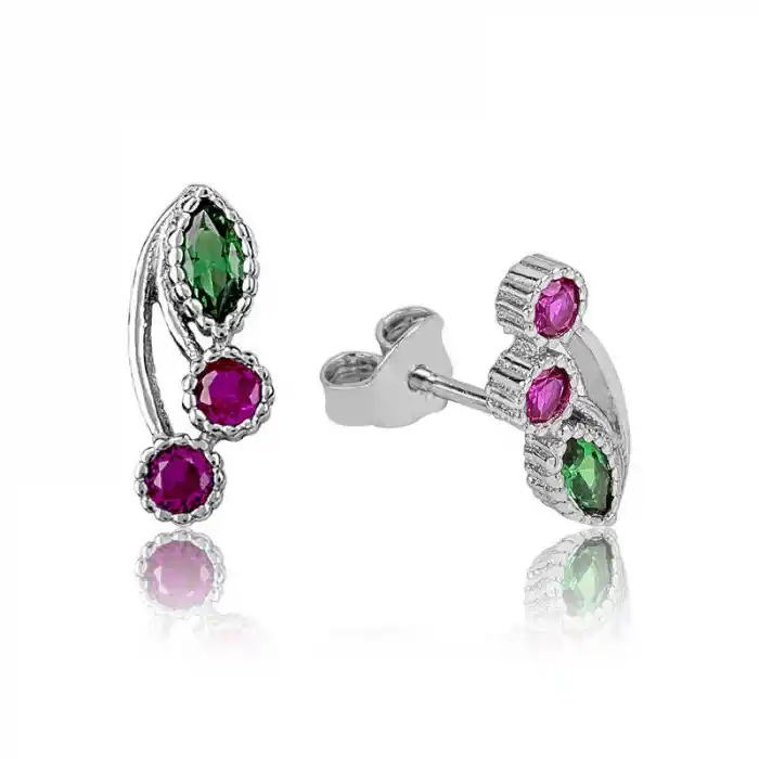 Gümüş Kiraz Çivili Küpe