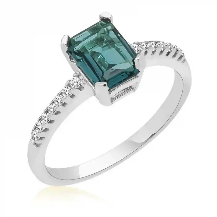 Gümüş Koyu Yeşil Baget Taşlı Kadın Yüzük