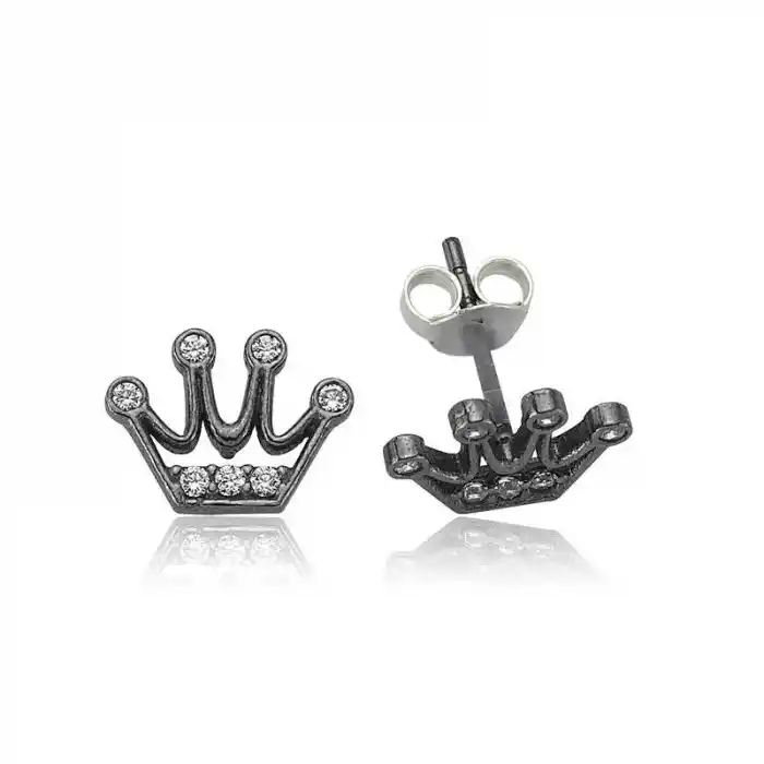 Gümüş Kraliçe Tacı Çivili Küpe