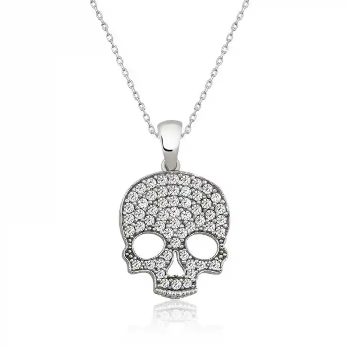 Gümüş Kuru Kafa Bayan Kolye