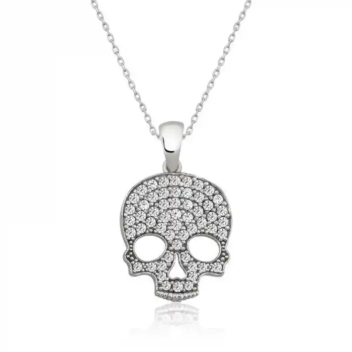 Gümüş Kuru Kafa Bayan Kolye