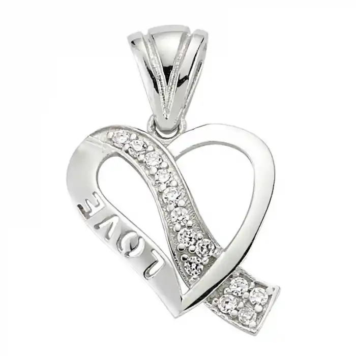 Gümüş Love Kalp Bayan Kolye