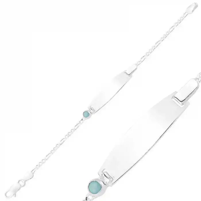 Gümüş Mavi Boncuklu Plaka Çocuk Bileklik