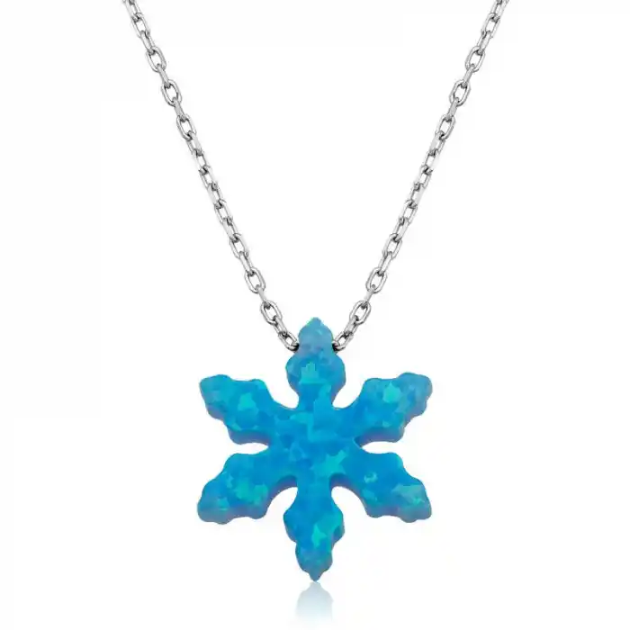 Gümüş Mavi Opal Taş Kar Tanesi Bayan Kolye