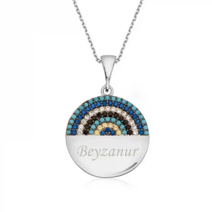 Gümüş Mavi Taşlı İsimli Bayan Kolye