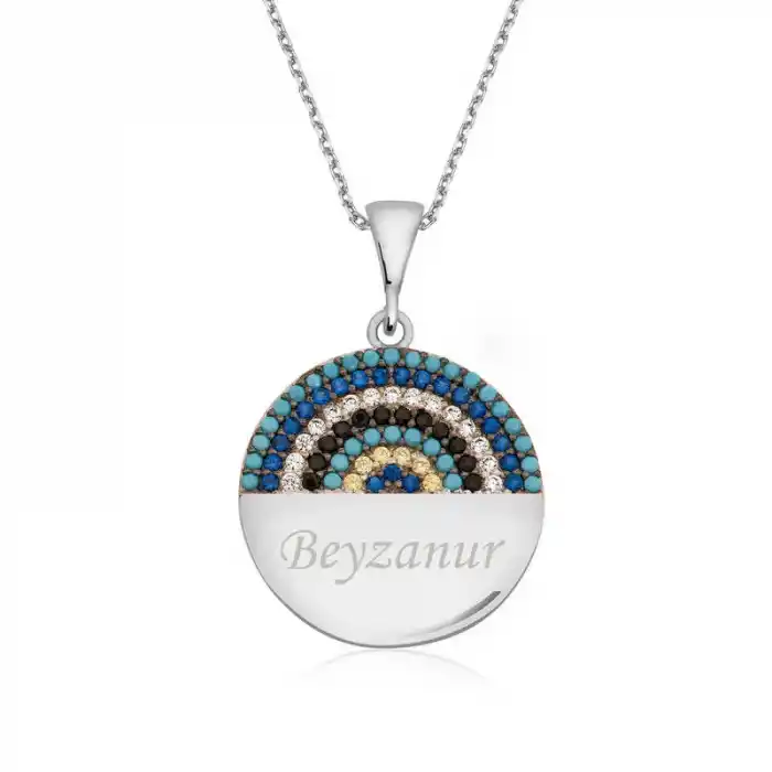 Gümüş Mavi Taşlı İsimli Bayan Kolye