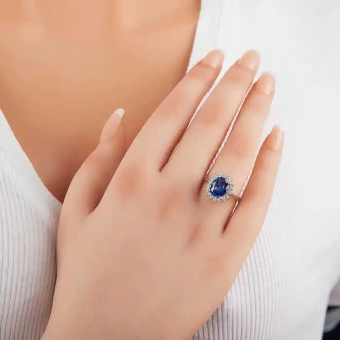 Gümüş Mavi Taşlı Oval Kadın Yüzük