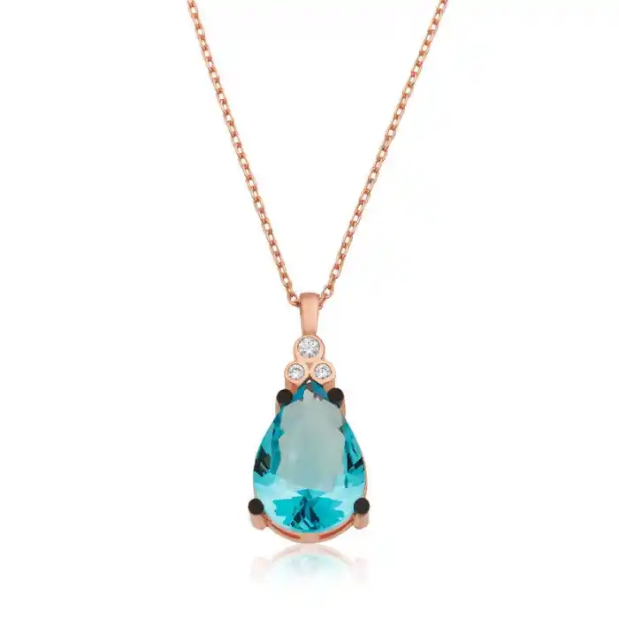 Gümüş Mavi Topaz Damla Bayan Kolye