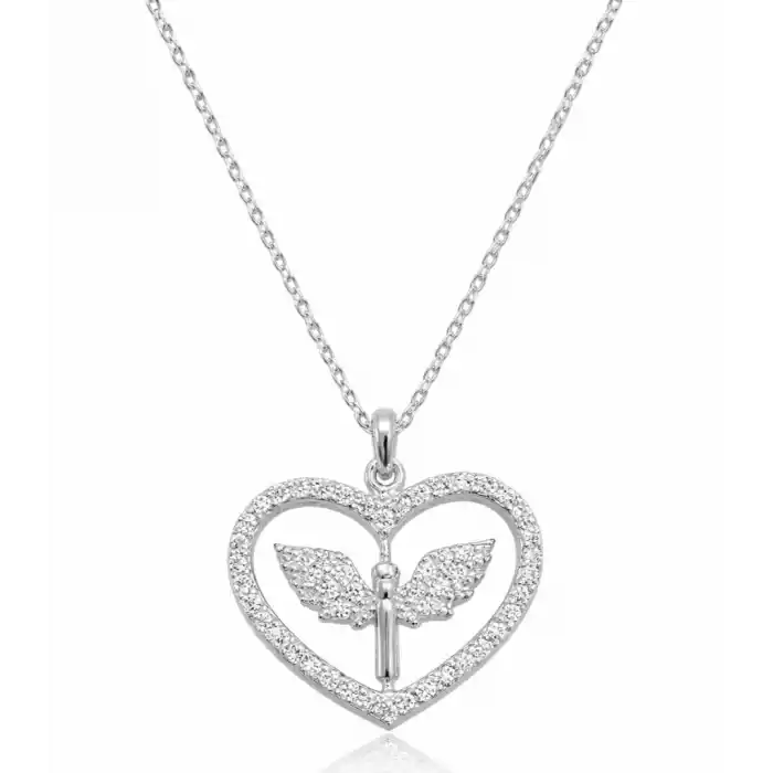 Gümüş Mikail Meleği Figürlü Kalp Kadın Kolye