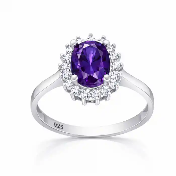 Gümüş Mor Taşlı Oval Kadın Yüzük