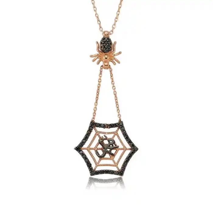 Gümüş Muhammed Yazılı Örümcek Ağı Bayan Kolye