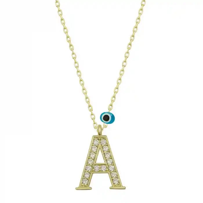 Gümüş Nazar Gold A Harfi Kadın Kolye
