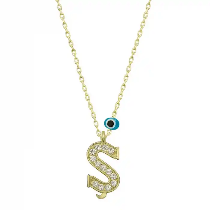 Gümüş Nazar Gold Ş Harfi Kadın Kolye