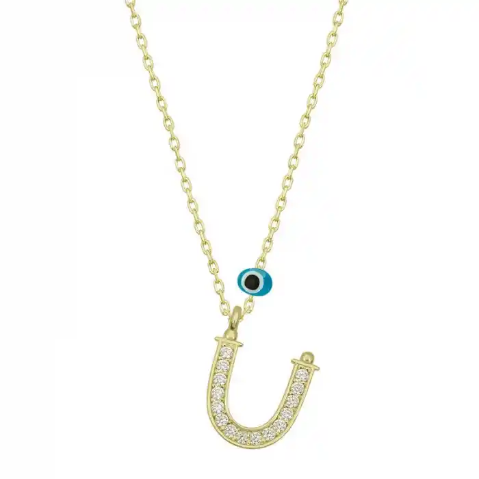 Gümüş Nazar Gold Ü Harfi Kadın Kolye