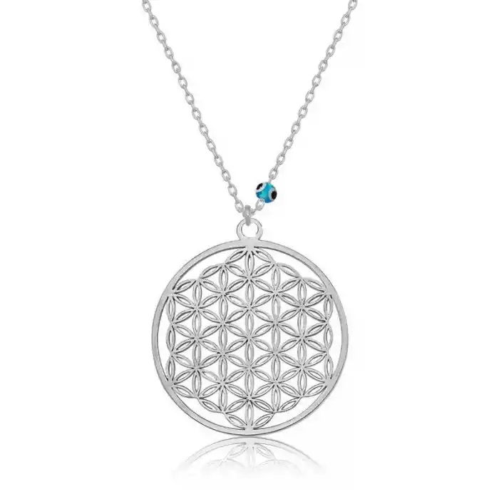 Gümüş Nazar Gözlü Yaşam Çiçeği Kolye