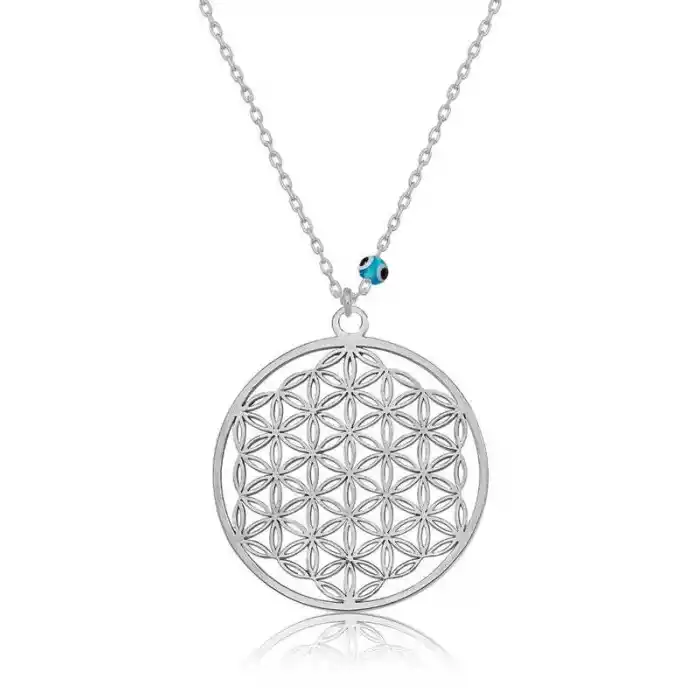 Gümüş Nazar Gözlü Yaşam Çiçeği Kolye