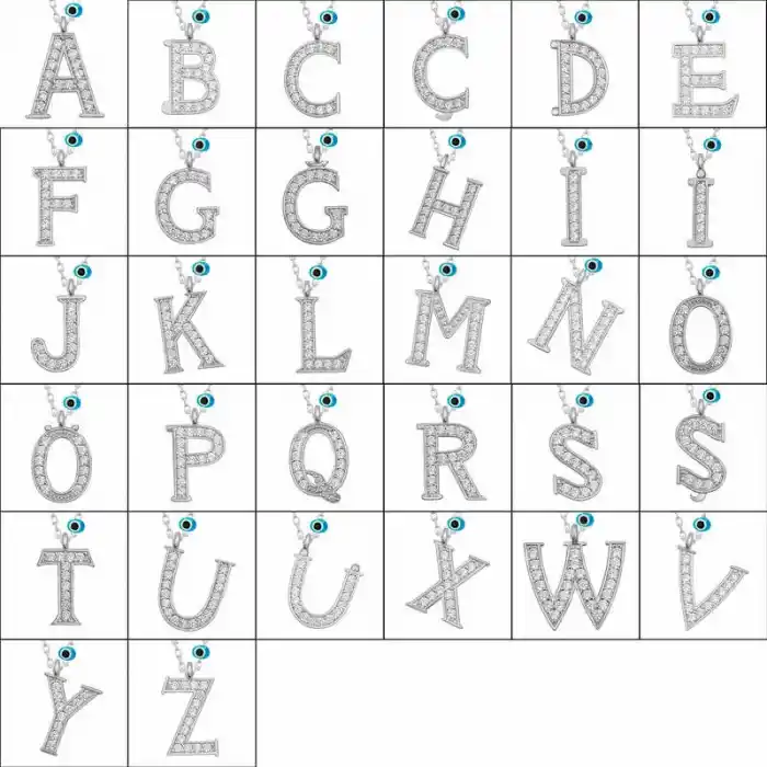 Gümüş Nazar Rodyum N Harfi Kadın Kolye