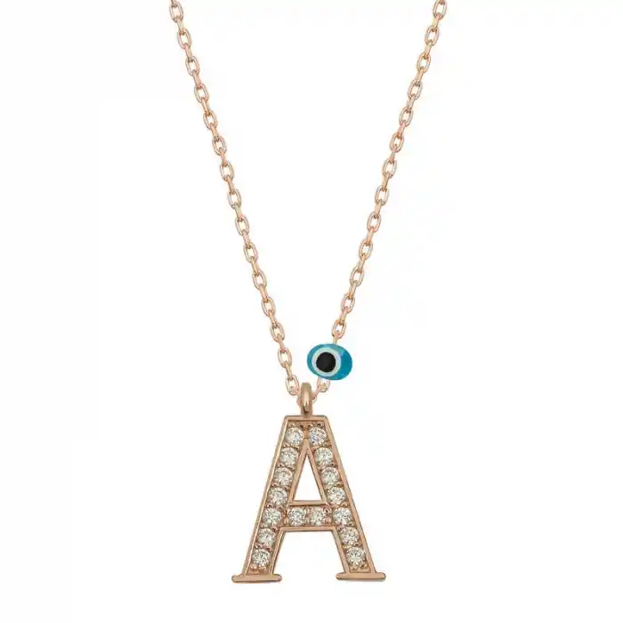 Gümüş Nazar Rose A Harfi Kadın Kolye