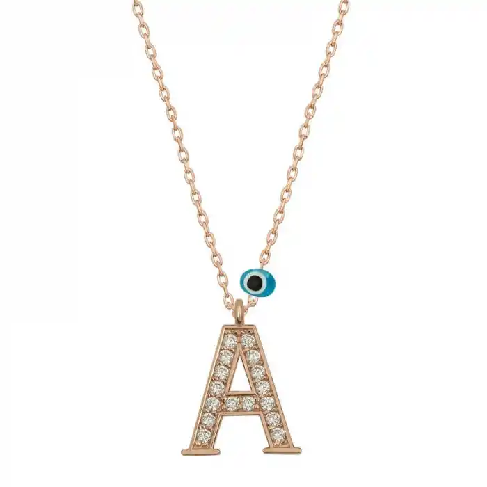 Gümüş Nazar Rose A Harfi Kadın Kolye