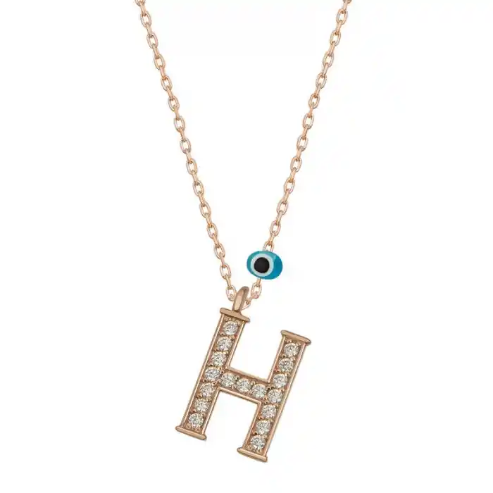Gümüş Nazar Rose H Harfi Kadın Kolye