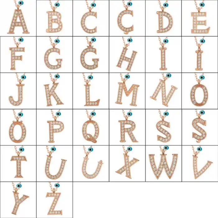 Gümüş Nazar Rose T Harfi Kadın Kolye