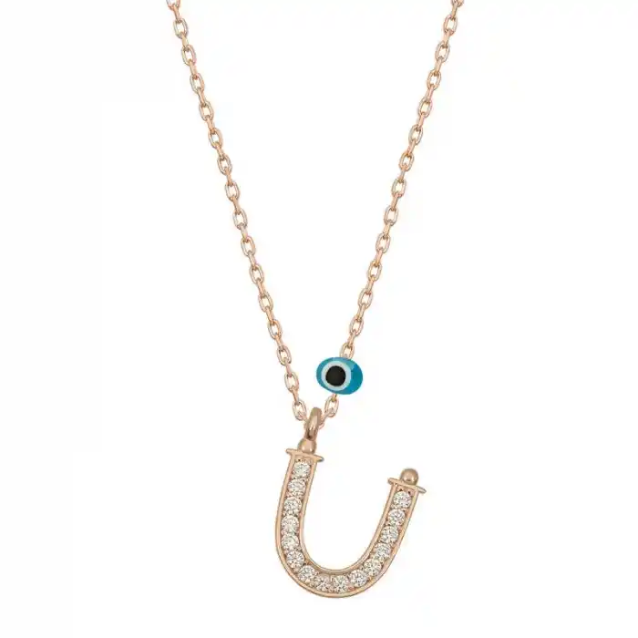 Gümüş Nazar Rose Ü Harfi Kadın Kolye