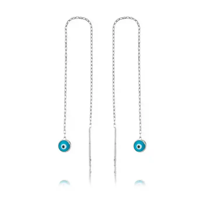 Gümüş Nazar Zincirli Küpe