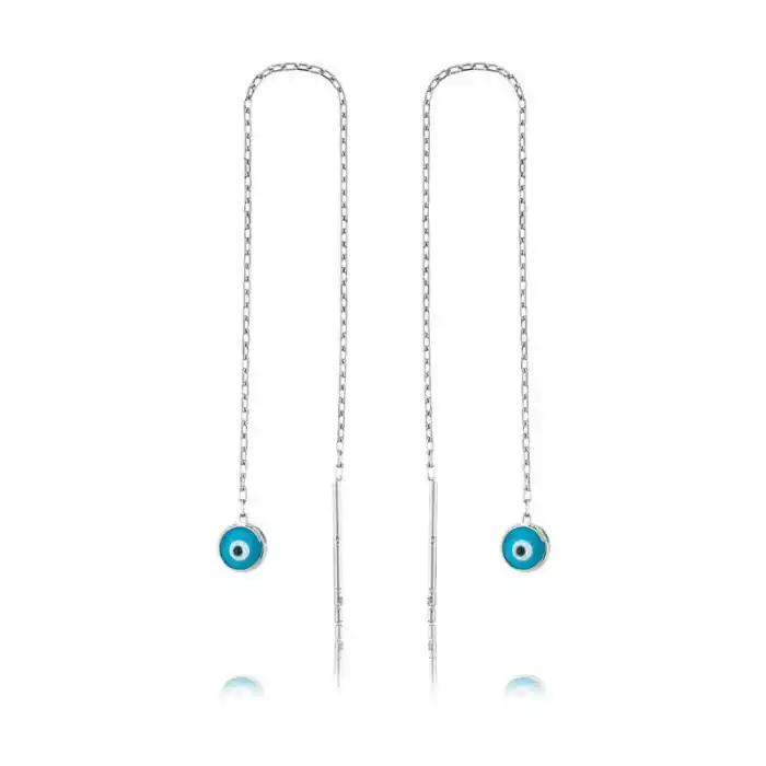 Gümüş Nazar Zincirli Küpe