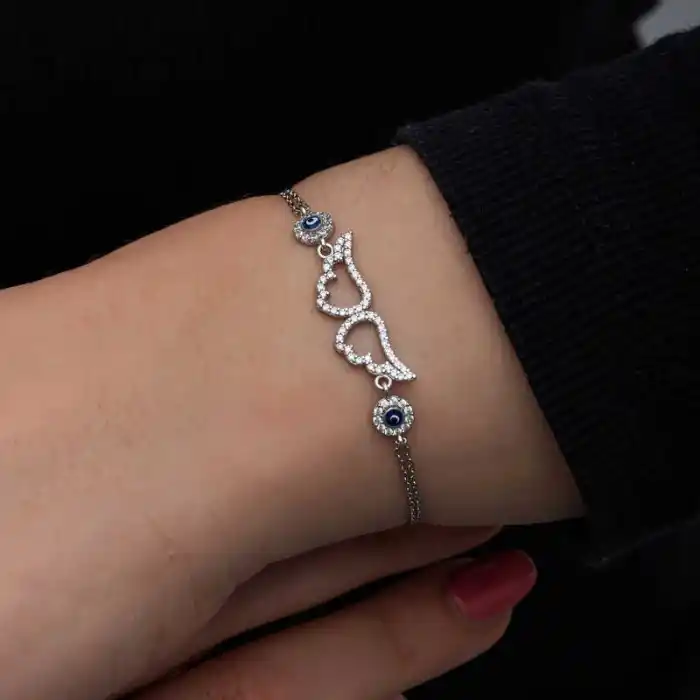 Gümüş Nazarlı Melek Kanadı Kadın Bileklik