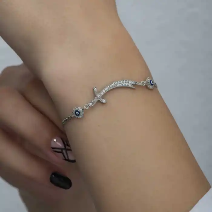 Gümüş Nazarlı Zülfikar Kılıcı Kadın Bileklik