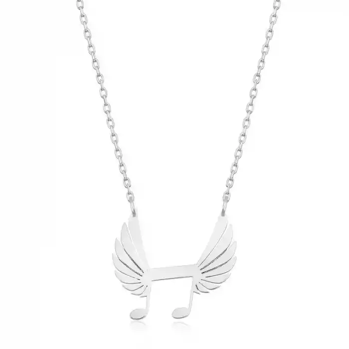 Gümüş Nota Kanatları Bayan Kolye