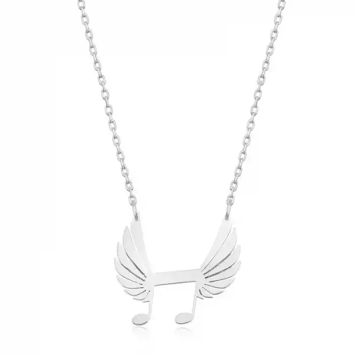 Gümüş Nota Kanatları Bayan Kolye