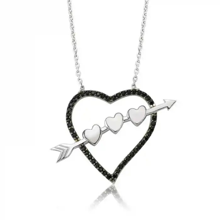 Gümüş Oklu Kalp Bayan Kolye