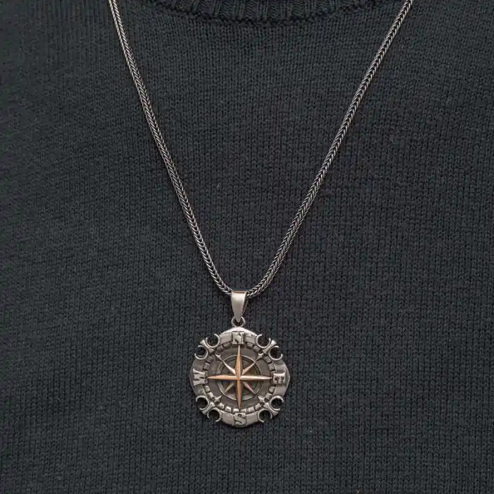 Gümüş Oksitli Pusula Erkek Kolye