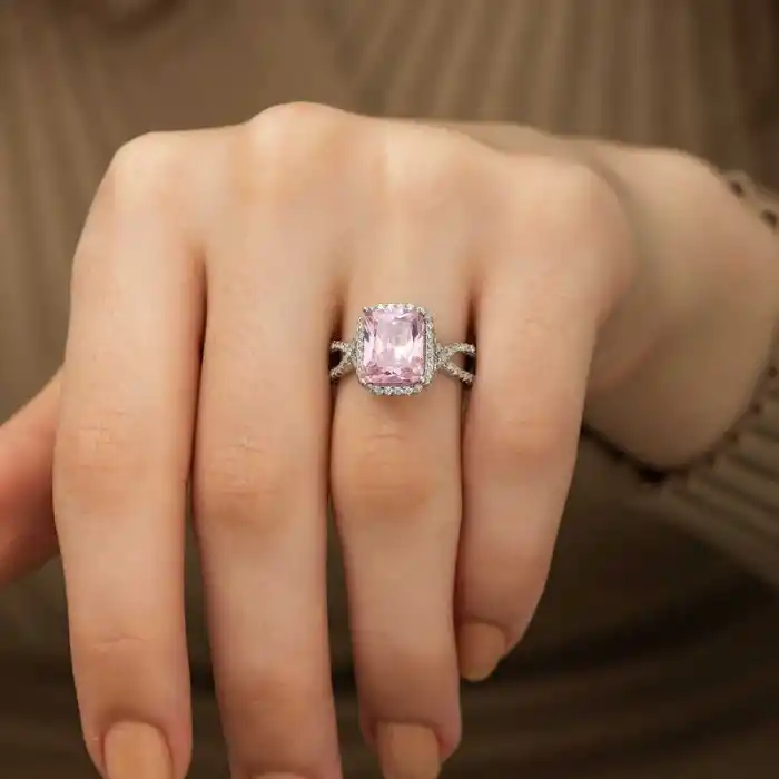 Gümüş Pembe Baget Bayan Yüzük