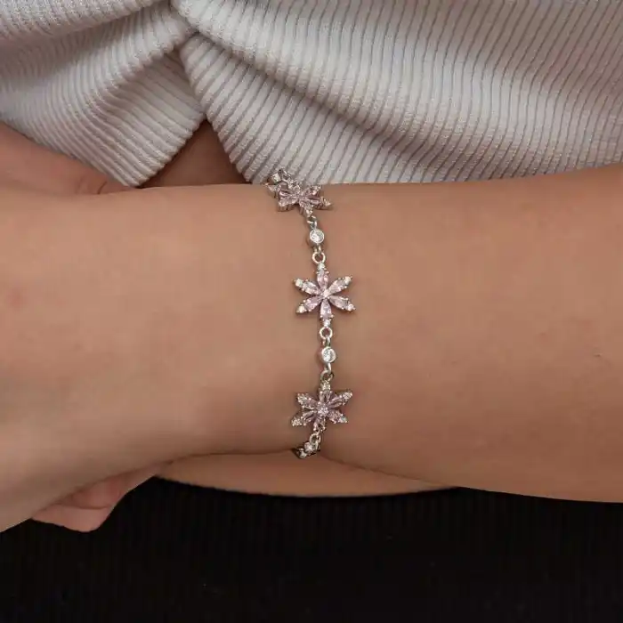 Gümüş Pembe Lotus Çiçeği Kadın Bileklik