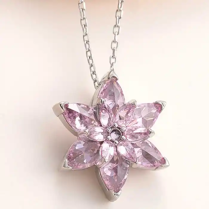Gümüş Pembe Lotus Çiçeği Kolye