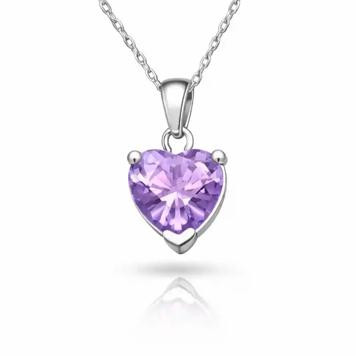 Gümüş Pembe Taşlı Kalpli Kadın Kolye