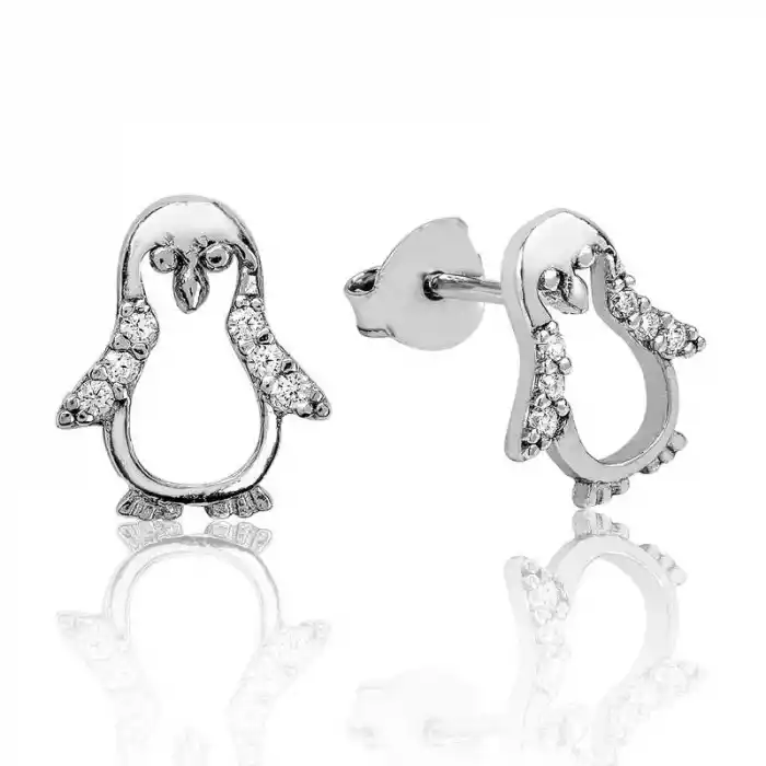 Gümüş Penguen Çivili Küpe