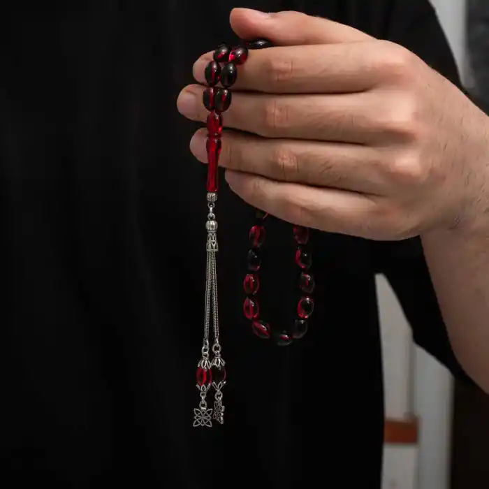 Gümüş Püskül Sıkma Kehribar Tesbih