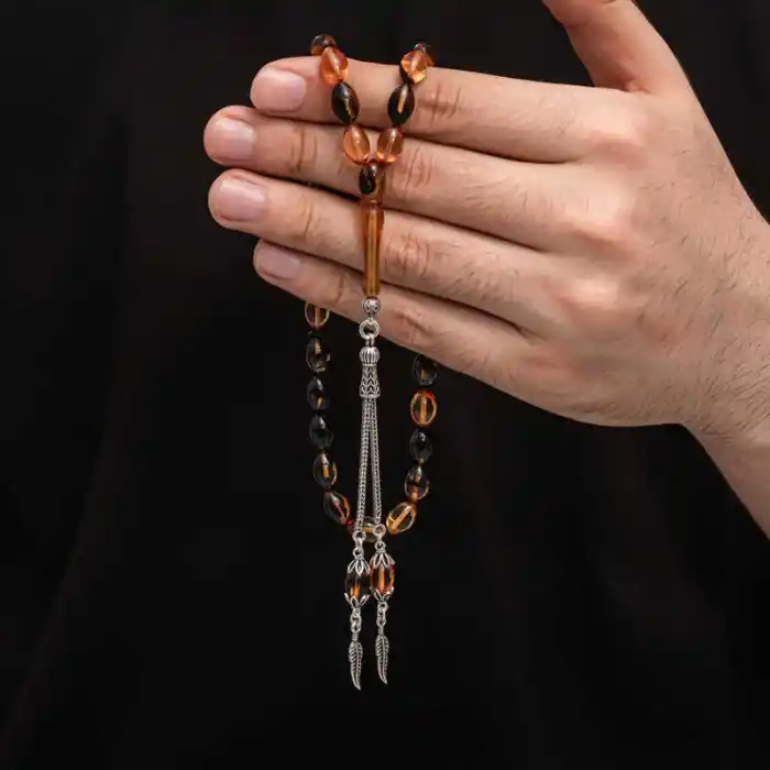 Gümüş Püskül Sıkma Kehribar Tesbih