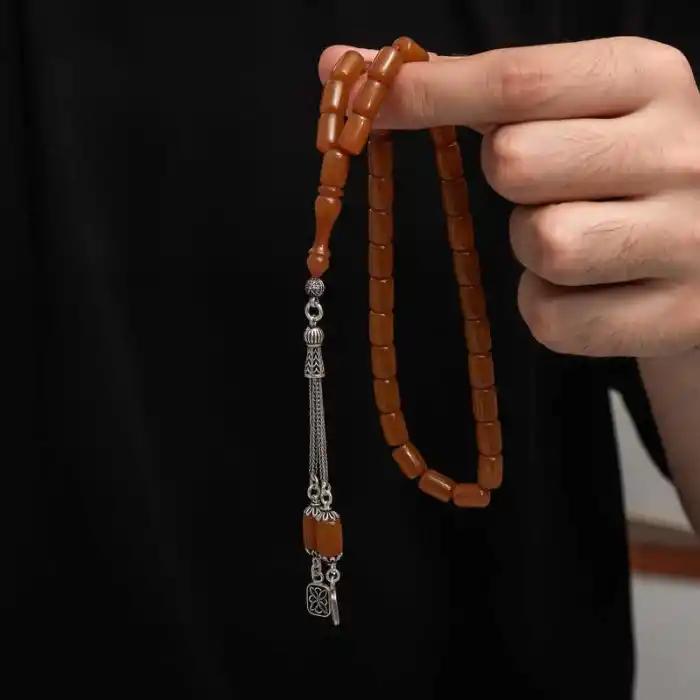 Gümüş Püskül Sıkma Kehribar Tesbih