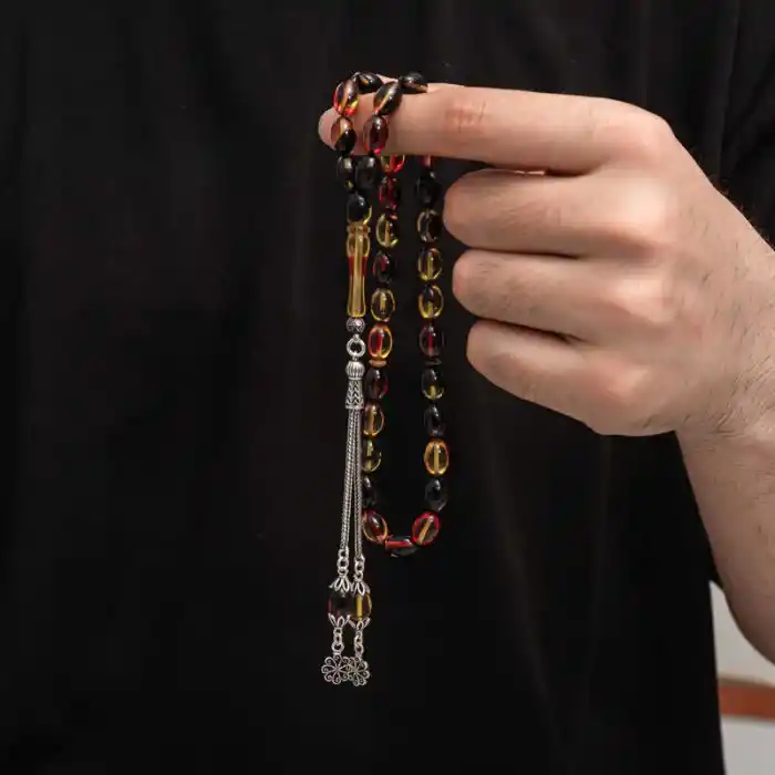 Gümüş Püskül Sıkma Kehribar Tesbih